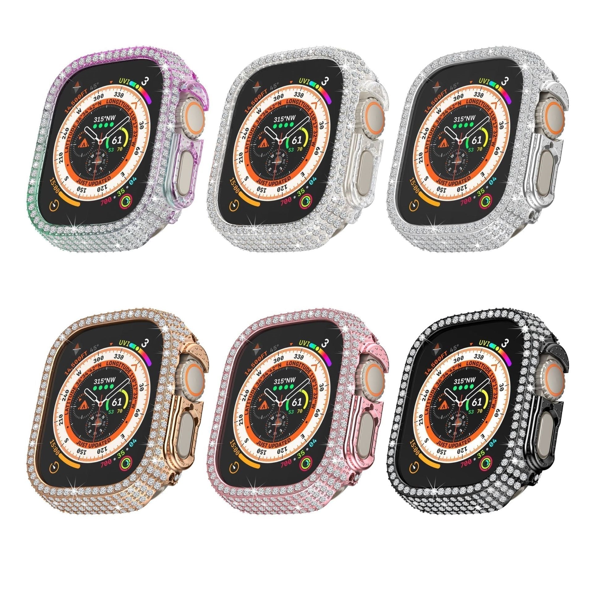 LuxeGuard Diamantbesat Fuldt Dækkende Cover og Skærmbeskytter til Apple Watch | Lersk