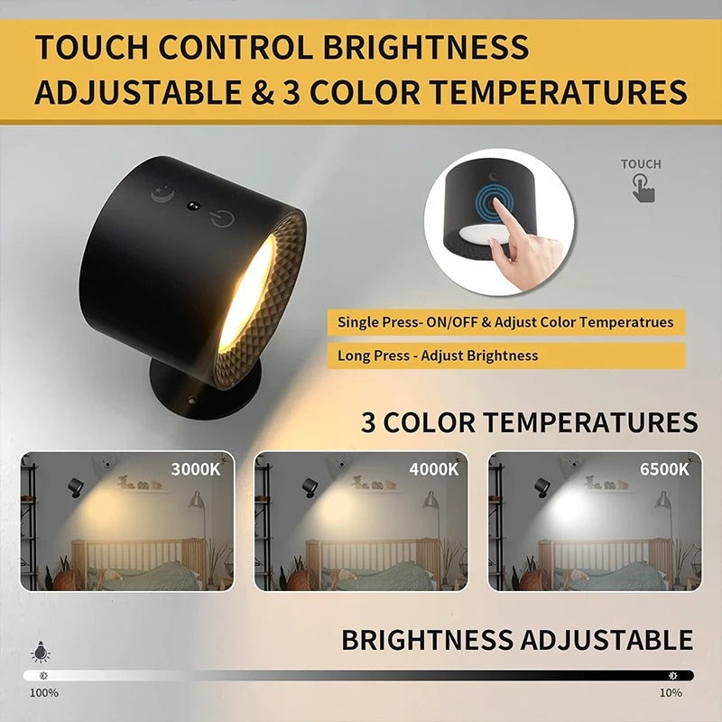 Dobíjecí magnetické LED nástěnné světlo s 360° otočením do domácnosti | Lersk