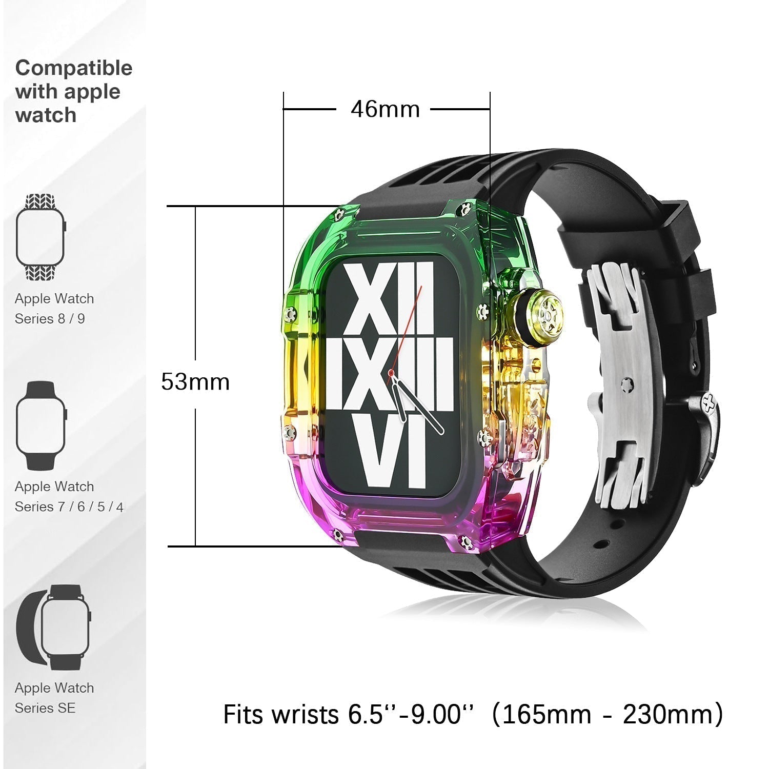 Aurian Frost Series Fluororubber Multicolor Case & Rubber Band Mod Kit for Apple Watch, Transparent | Lersk