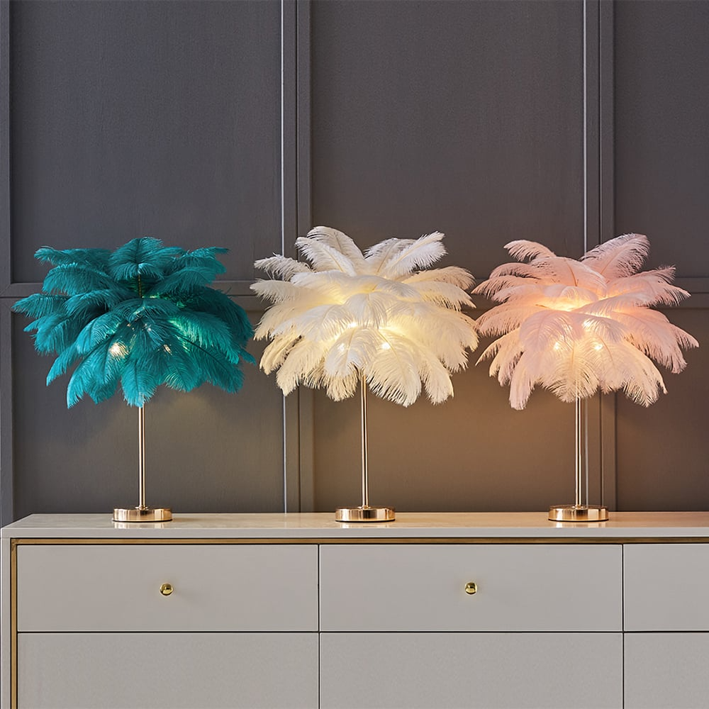 Nyra Glow Gilded Feather Art Deco Gold Lux Table Lamp | Lersk