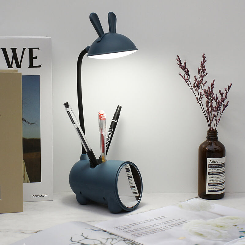 Candeeiro de Secretária LED com Suporte para Canetas USB e Toque Criativo de Coelho Cartoon para Decoração de Casa, Escritório e Quarto | Lersk