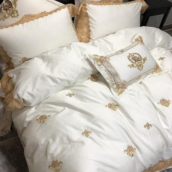 Set di biancheria da letto in cotone egiziano ricamato dorato Kirelle | Lersk