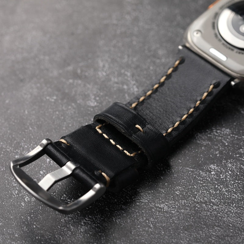 Schwarzes Lederarmband mit Naht | Lersk