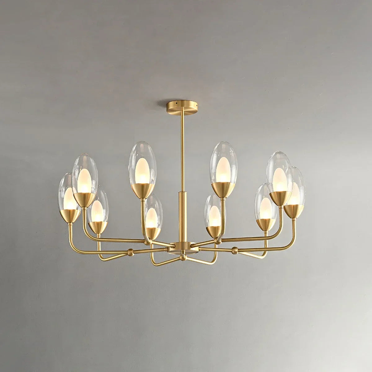 Luksus kobber- og transparent glas lysekrone | Lersk