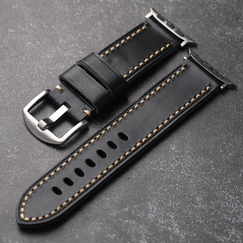 Schwarzes Lederarmband mit Naht | Lersk