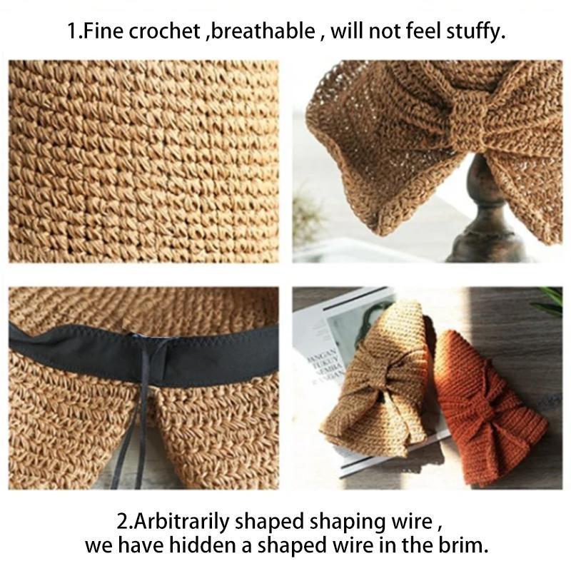 Retro Folding Straw Hat With Bow Retro Folding Straw Hat With Bow Retro Folding Straw Hat With Bow | Lersk