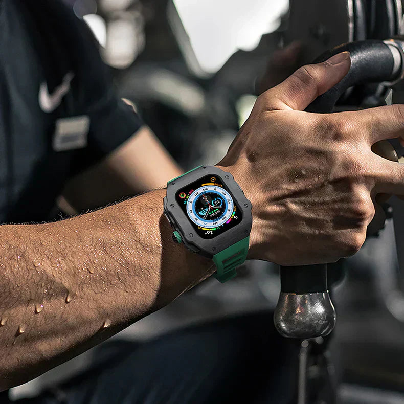 Kit di retrofit Vellaro con cinturino in fluororubber e cassa in fibra di carbonio in acciaio inossidabile 316L per Apple Watch | Lersk