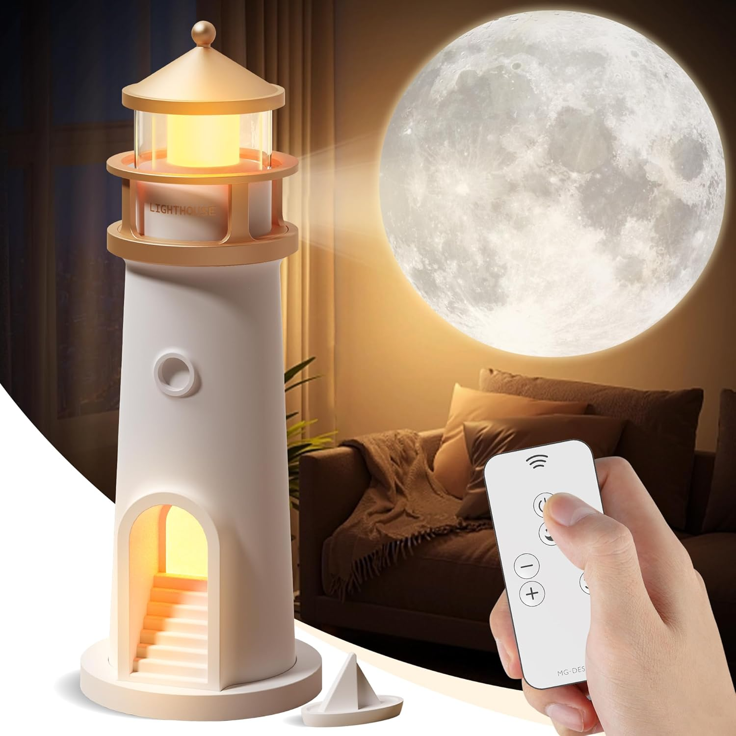 Projektor Księżyca Lighthouse z lampą i głośnikiem Bluetooth do sypialni | Lersk