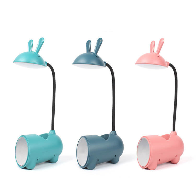 Candeeiro de Secretária LED com Suporte para Canetas USB e Toque Criativo de Coelho Cartoon para Decoração de Casa, Escritório e Quarto | Lersk