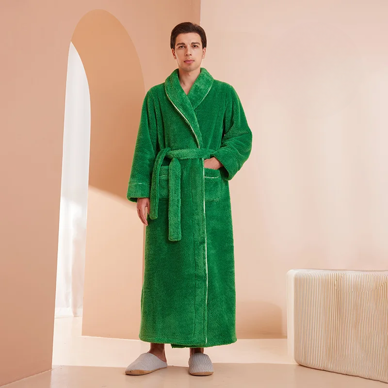 CozyFlannel zimní župan s páskem a klopovým límcem | Lersk