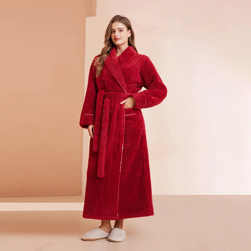 CozyFlannel zimní župan s páskem a klopovým límcem | Lersk