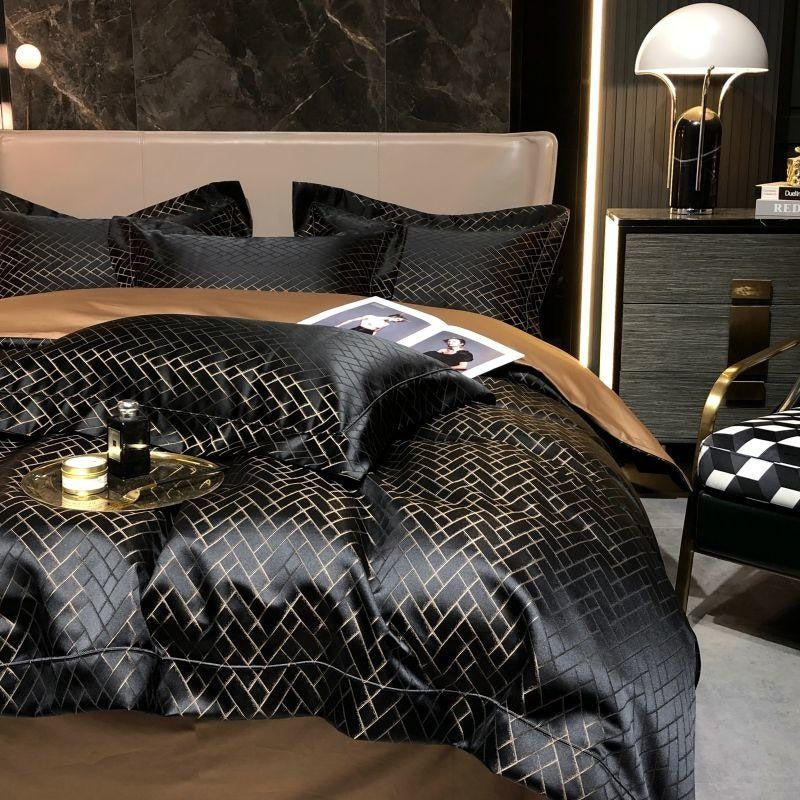 Calista Noire Egyptian Cotton Satin Bedding Set for Sleep | Lersk