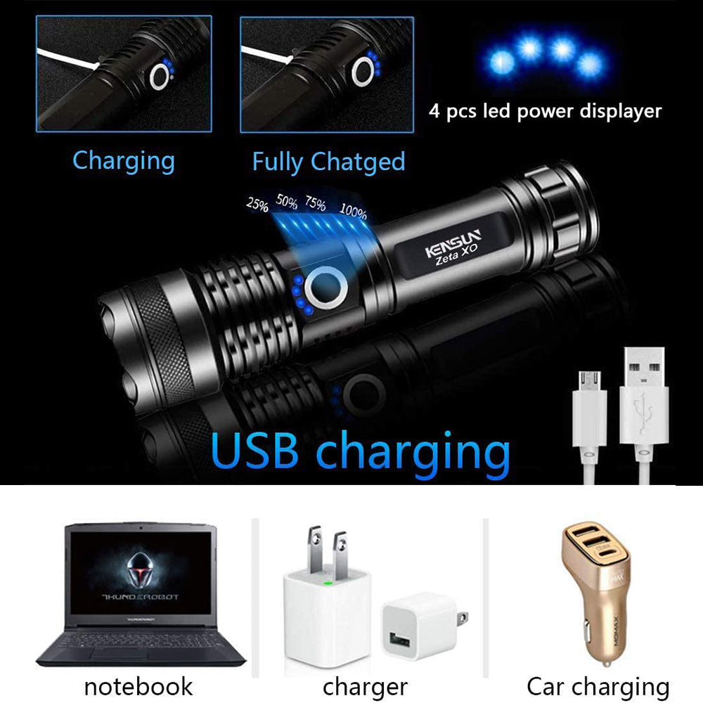 Arco 90000lm LED Wiederaufladbare Zoom-Taktische Taschenlampe | Lersk