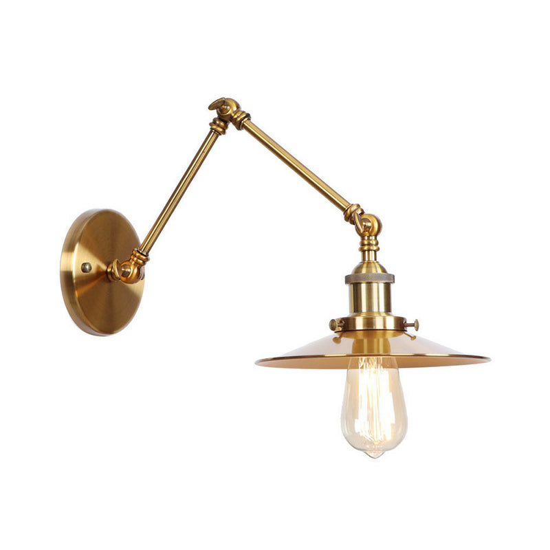 Iron Brass Antique Wall Lamp With Swing Arm Scalloped Horn Cone Design 6 Or 8 Inch Width | Lersk