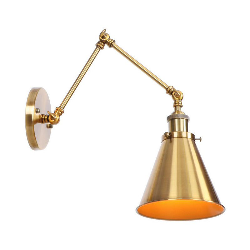 Iron Brass Antique Wall Lamp With Swing Arm Scalloped Horn Cone Design 6 Or 8 Inch Width | Lersk