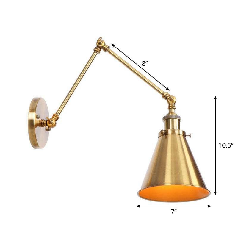 Iron Brass Antique Wall Lamp With Swing Arm Scalloped Horn Cone Design 6 Or 8 Inch Width | Lersk