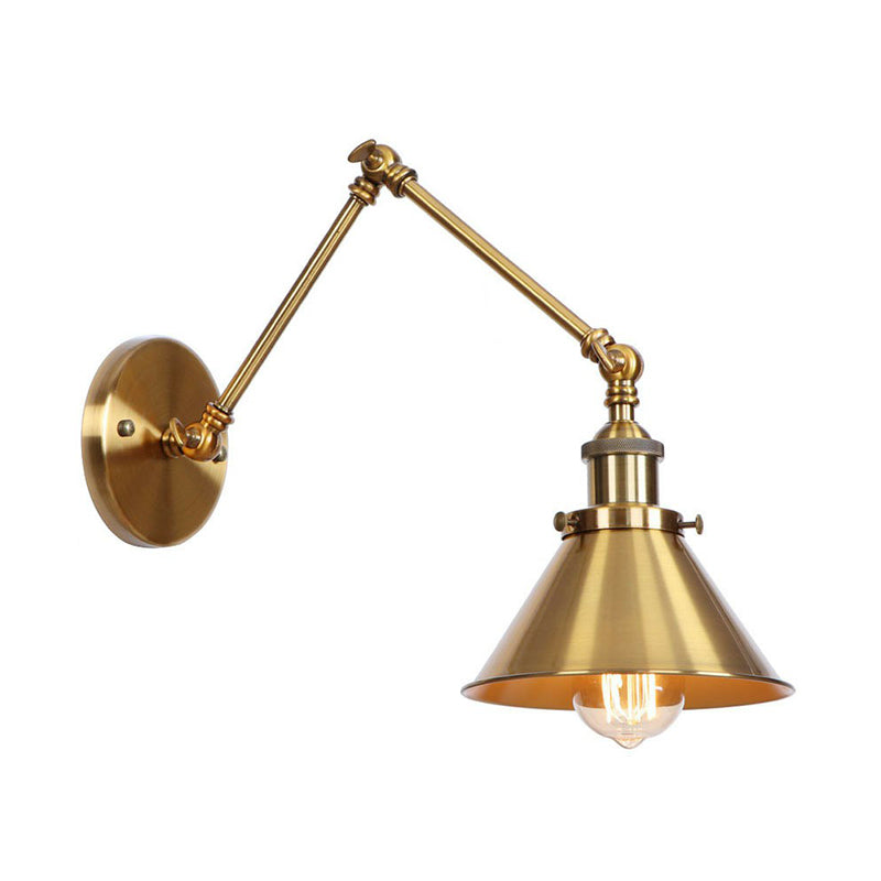 Iron Brass Antique Wall Lamp With Swing Arm Scalloped Horn Cone Design 6 Or 8 Inch Width | Lersk