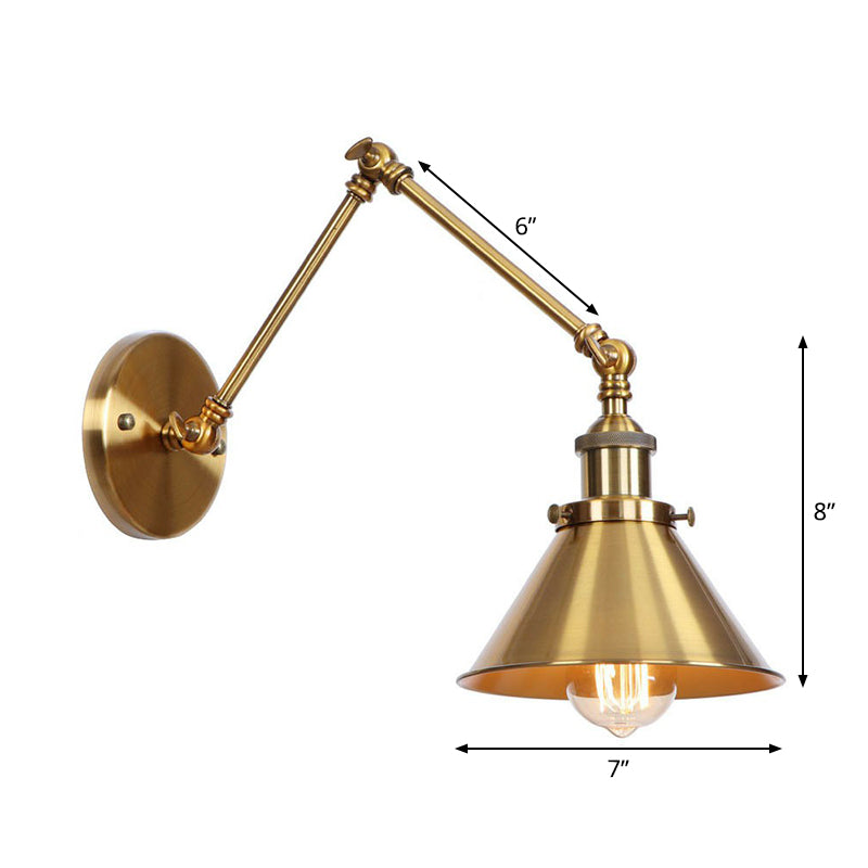 Iron Brass Antique Wall Lamp With Swing Arm Scalloped Horn Cone Design 6 Or 8 Inch Width | Lersk
