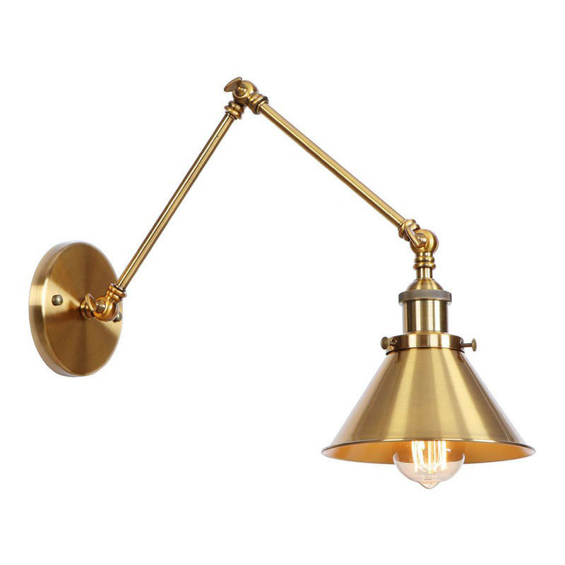 Iron Brass Antique Wall Lamp With Swing Arm Scalloped Horn Cone Design 6 Or 8 Inch Width | Lersk