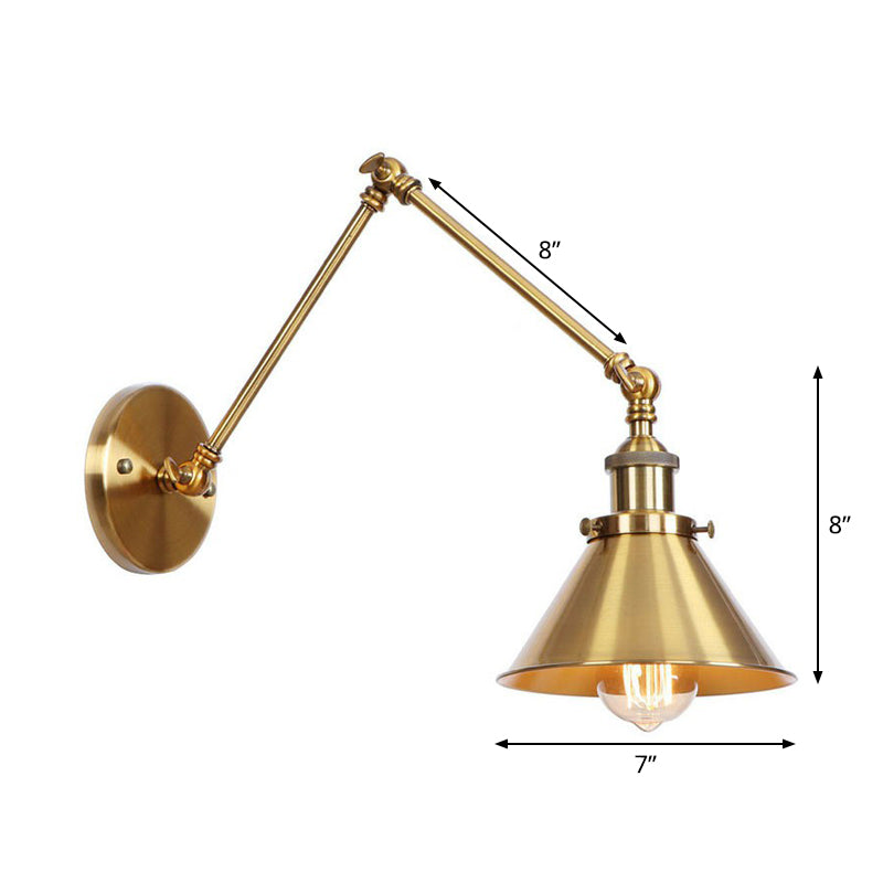 Iron Brass Antique Wall Lamp With Swing Arm Scalloped Horn Cone Design 6 Or 8 Inch Width | Lersk