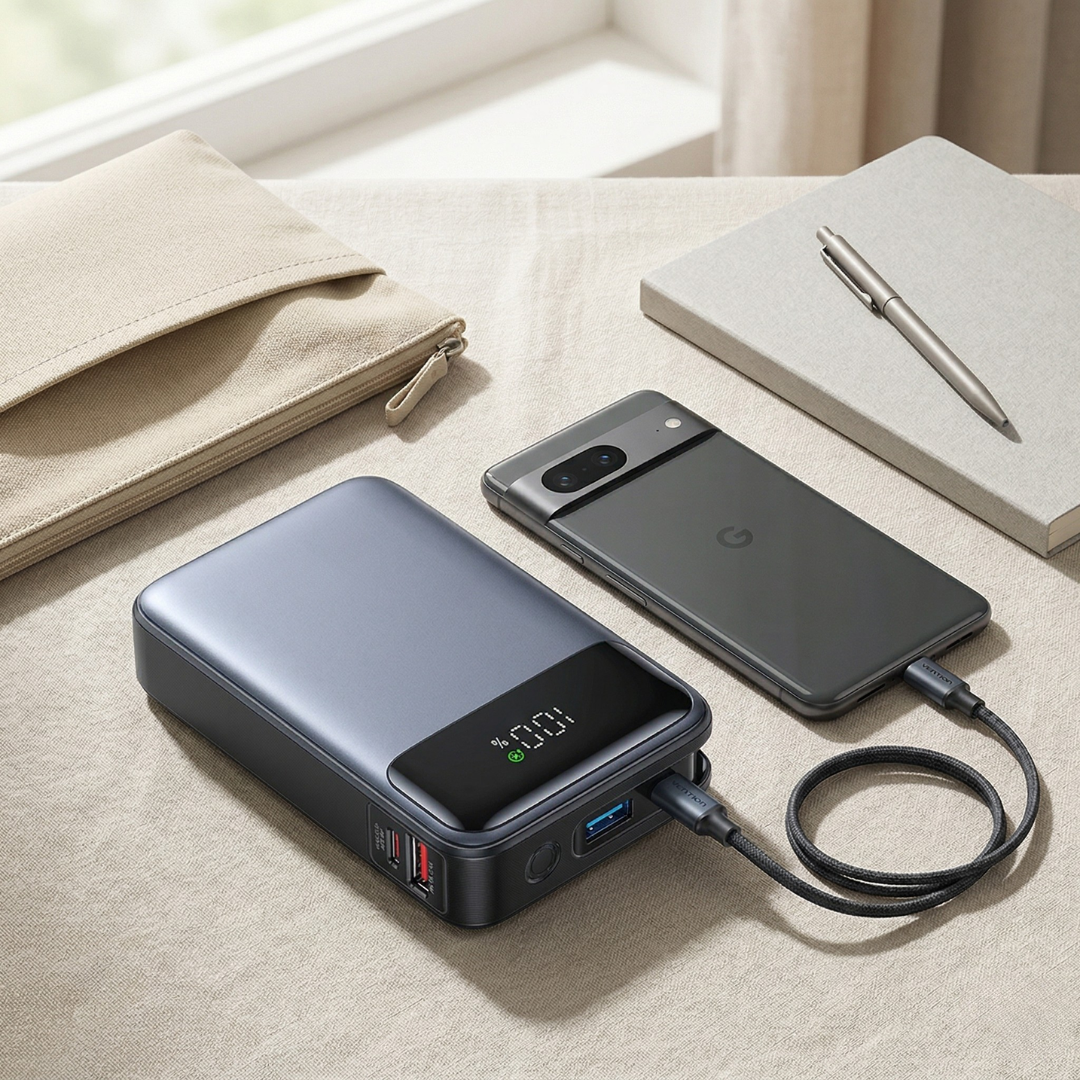 Tragbare Powerbank mit integriertem Kabel für einfaches Laden unterwegs | Lersk