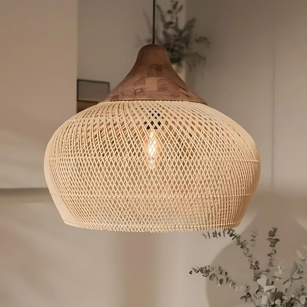 Kevara Rattan Deckenlampe Handgewebte Boho Pendelleuchte mit natürlichem Schirm | Lersk