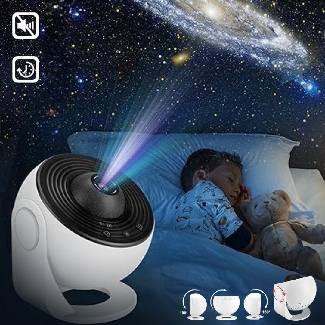 Galaxy-projektori 360 asteen pyörityksellä upeaan koko huoneen tähtitaivaan näkymään | Lersk