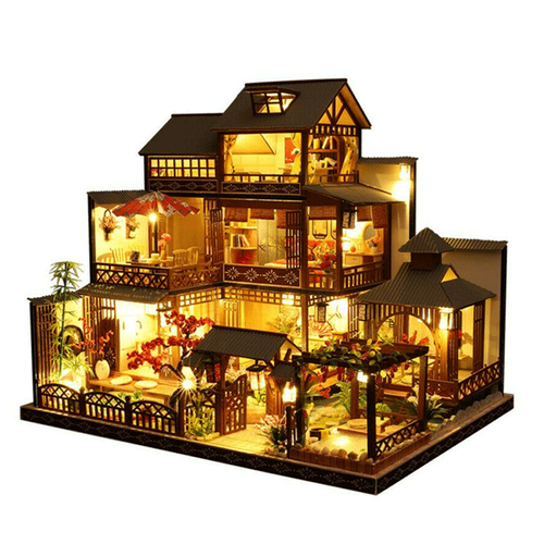 Large Realistic Wooden Dollhouse With LED Lights For The DIY Miniature Playhouse | Lersk