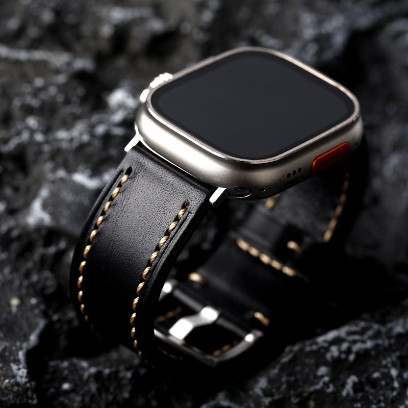 Schwarzes Lederarmband mit Naht | Lersk