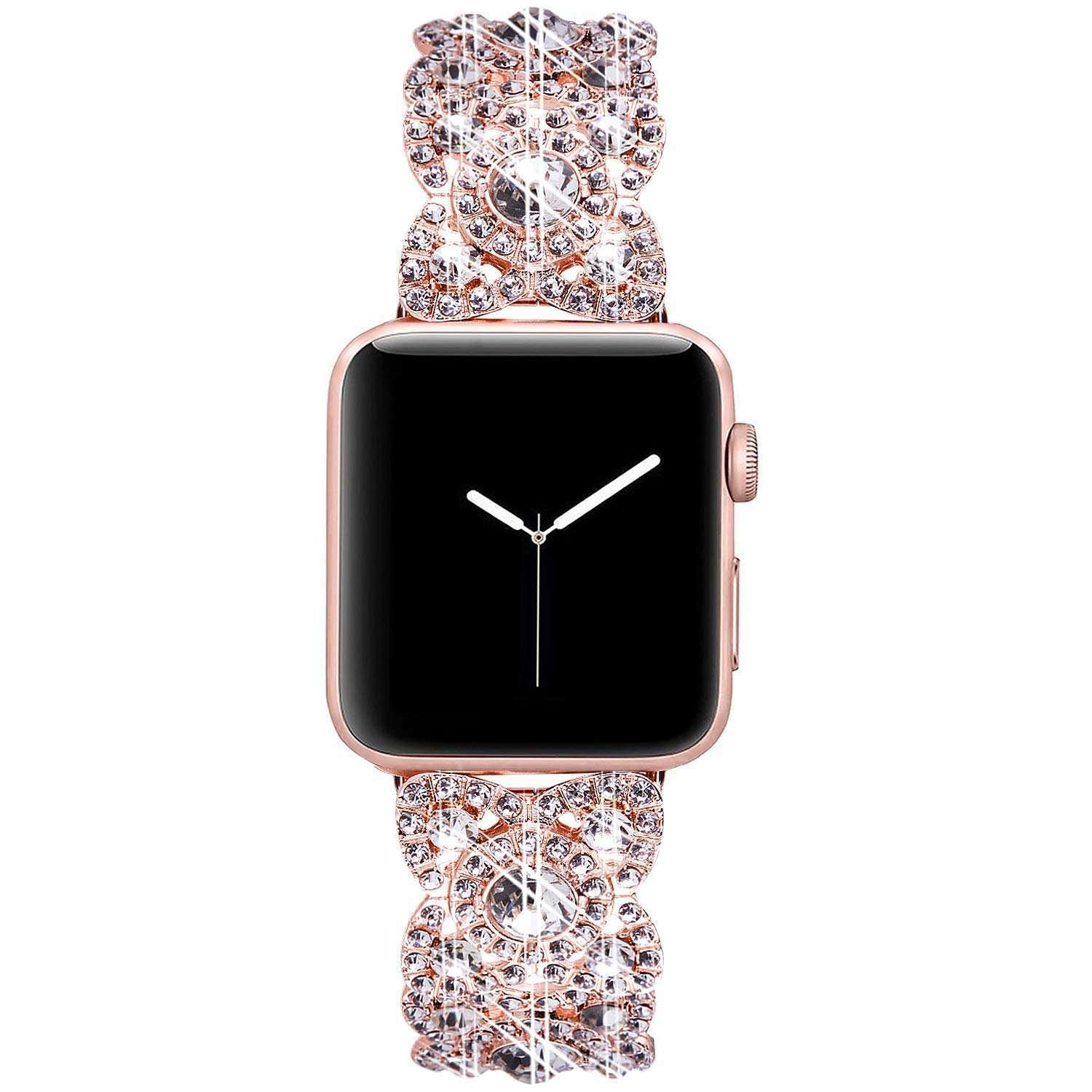 Petaluxe Florales Metall-Diamantarmband für Apple Watch