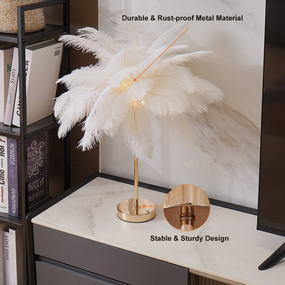 Lampe de table plume Art déco dorée Aurelia Glow Lumière d'ambiance chaude | Lersk