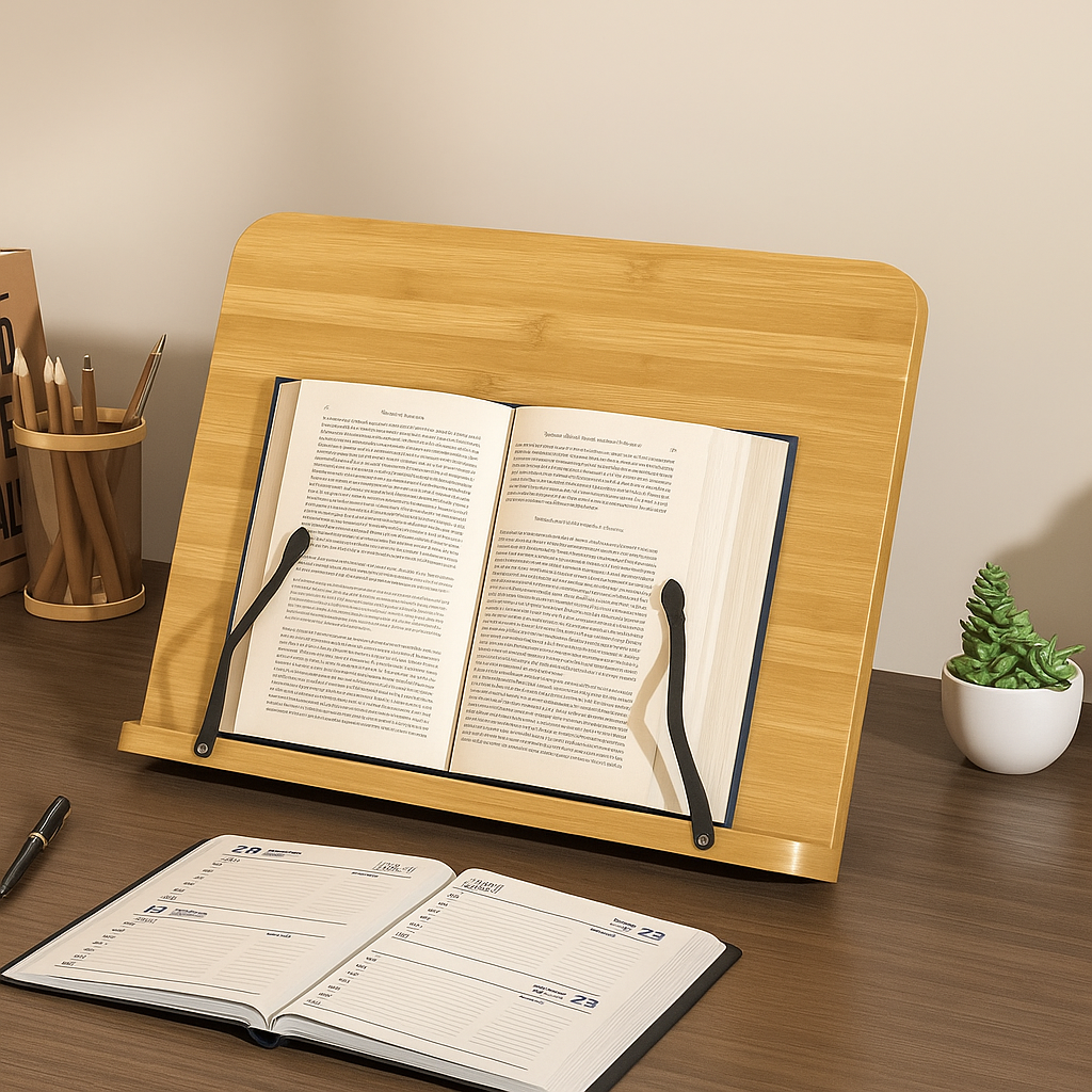 حامل إطار خشبي قابل للطي وقابل للتعديل للكتب الطبخ والأجهزة اللوحية مع دعم يدوي للقراءة | ليرسك