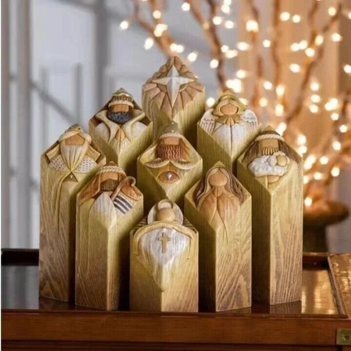 Heaven Krippenbaum-Säulenfiguren, Neunteiliges Harz-Set für Weihnachtsdekoration Zuhause | Lersk