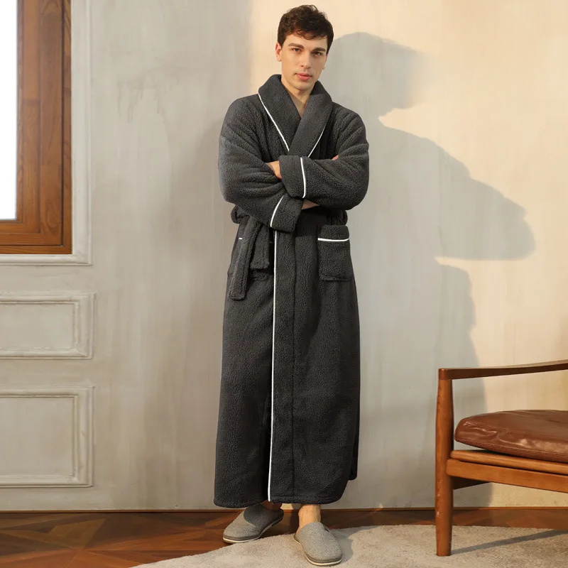 CozyFlannel zimní župan s páskem a klopovým límcem | Lersk