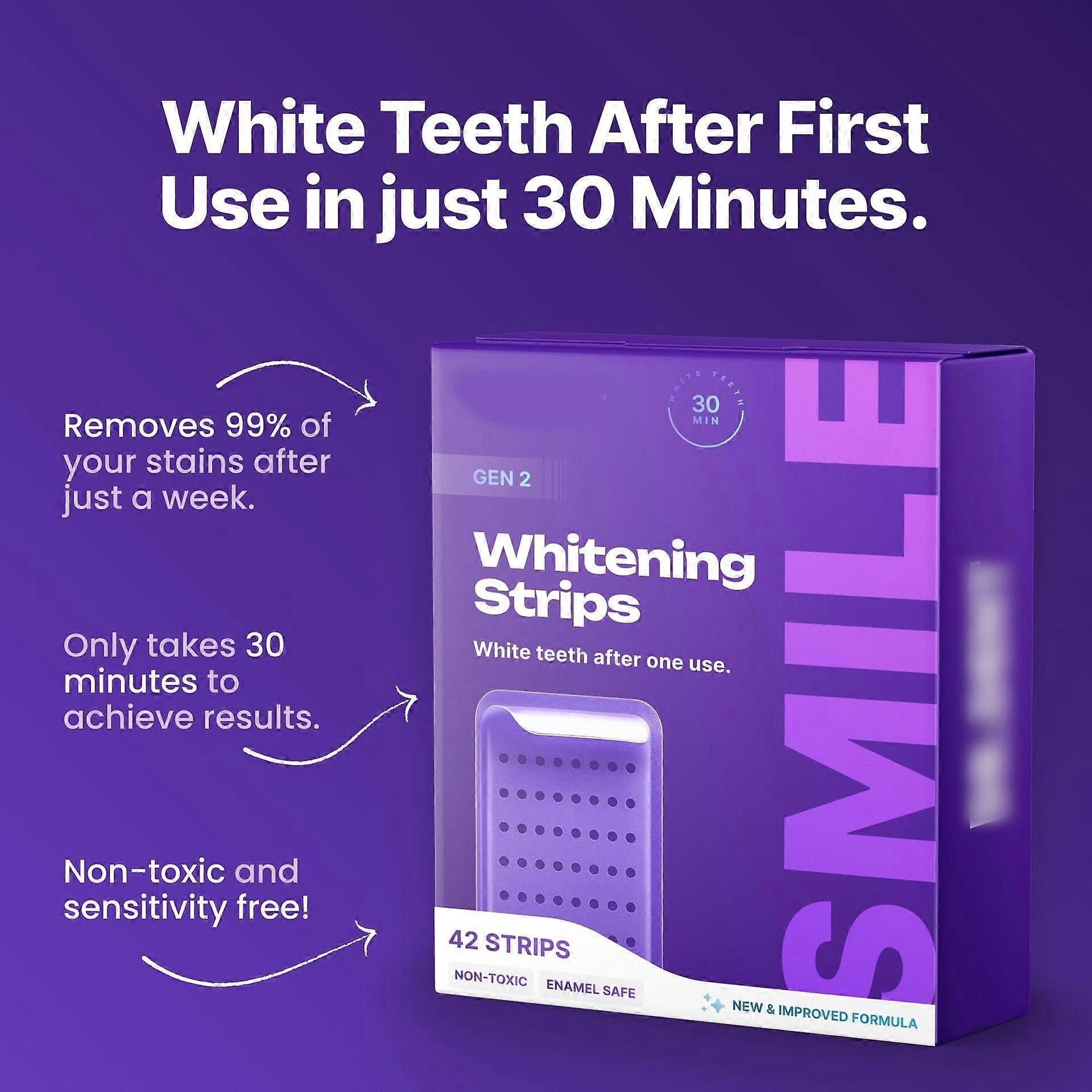 V34 Purple Whitening Strips – Instant Color-Correcting Teeth Whitening with PAP+ Technology | Lersk