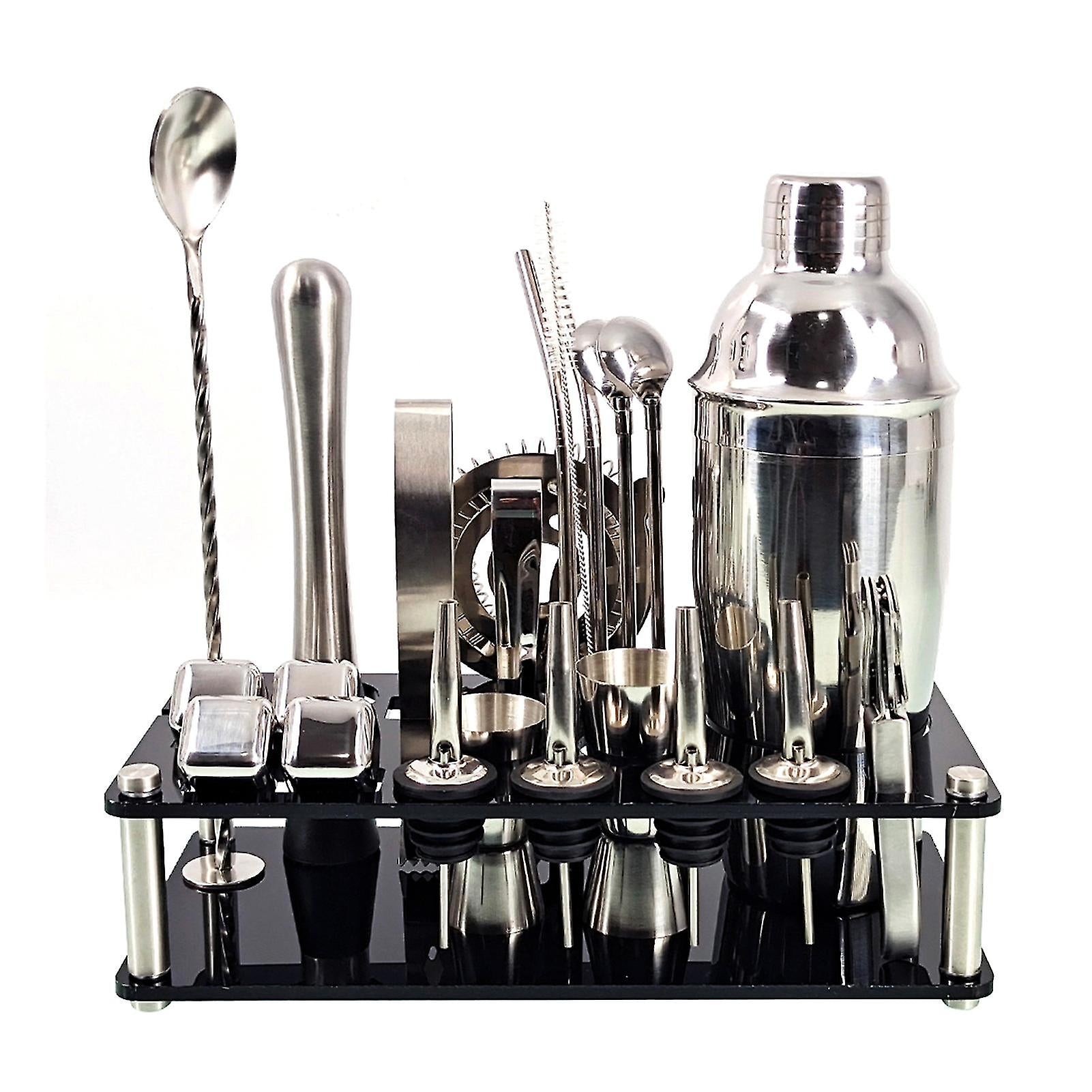 Set Pro da 23 pezzi per shaker da cocktail in acciaio inox con supporto per bartender domestici | Lersk