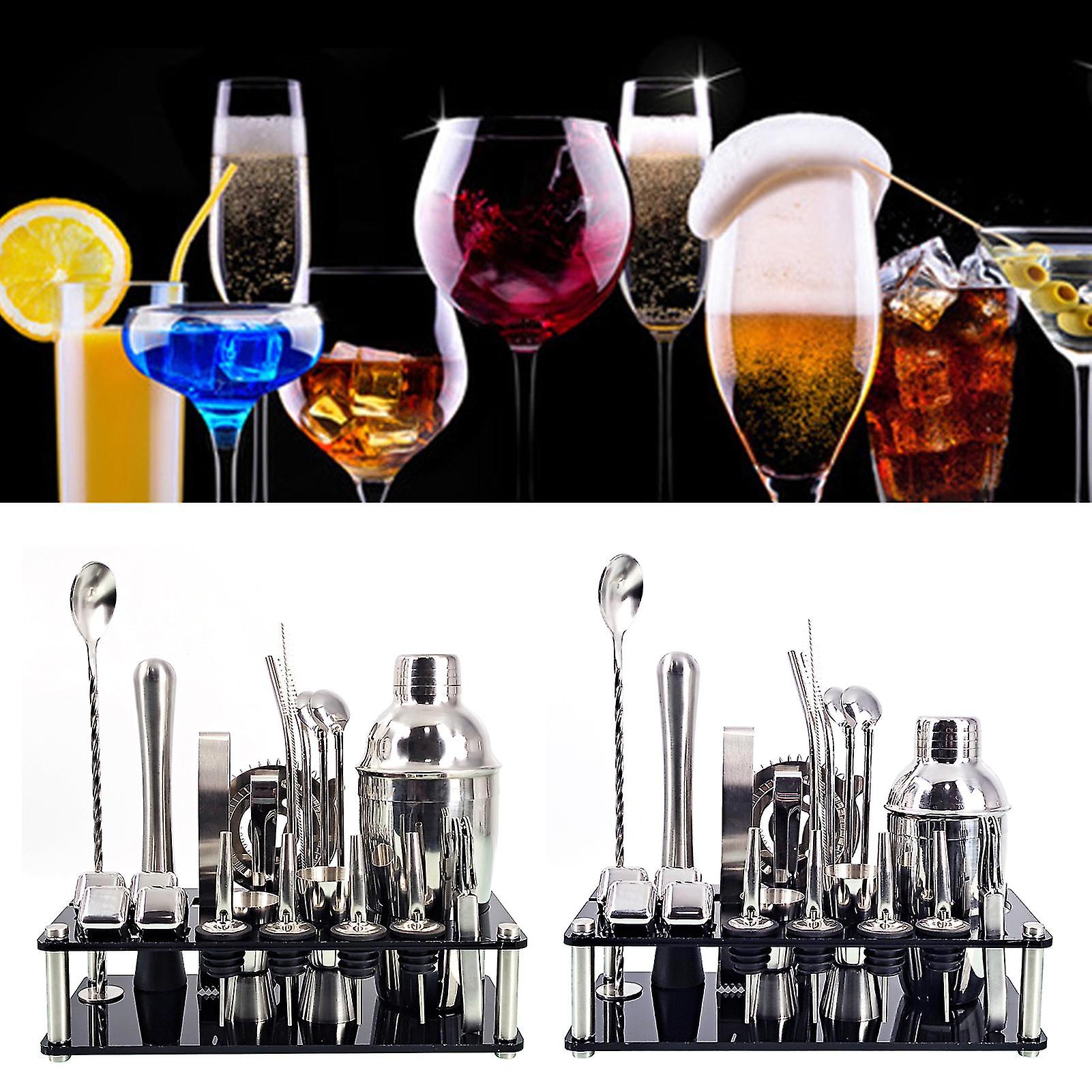 Set Pro da 23 pezzi per shaker da cocktail in acciaio inox con supporto per bartender domestici | Lersk