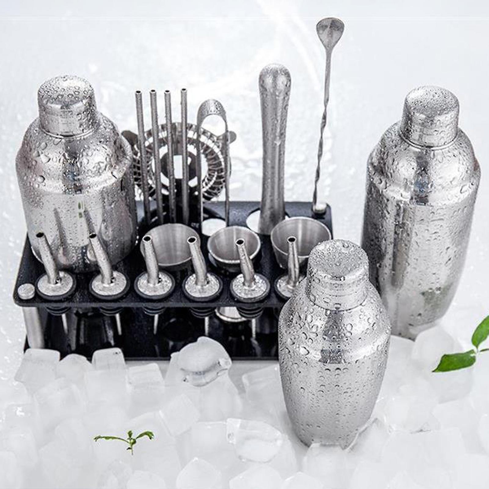 Set Pro da 23 pezzi per shaker da cocktail in acciaio inox con supporto per bartender domestici | Lersk
