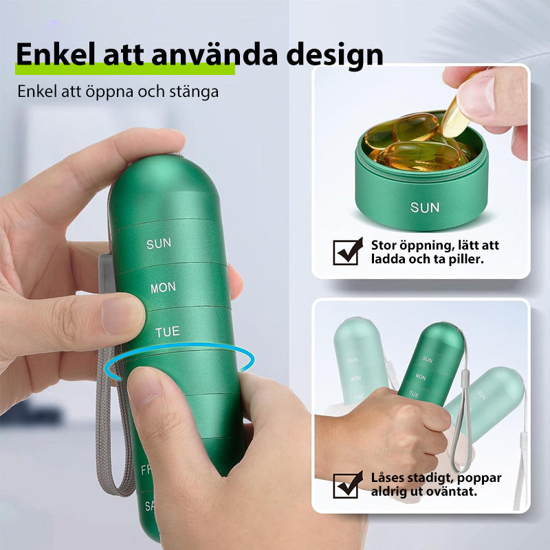 Organizador portátil de pastillas de siete días para viaje y almacenamiento diario de pastillas para tus esenciales de mochila y bolso | Lersk