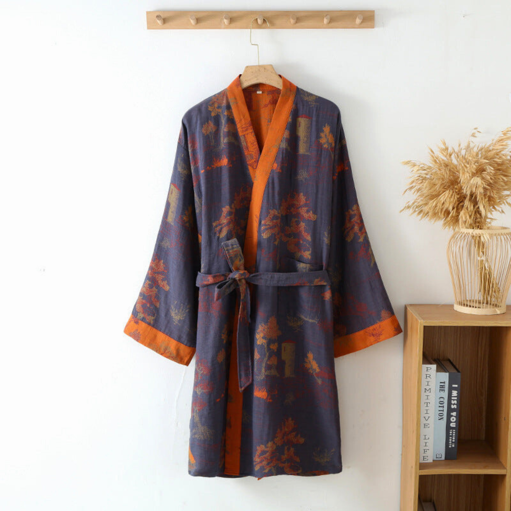 Rustikale Eleganz Reiner Baumwoll-Kimono-Bademantel für Damen zum Entspannen | Lersk
