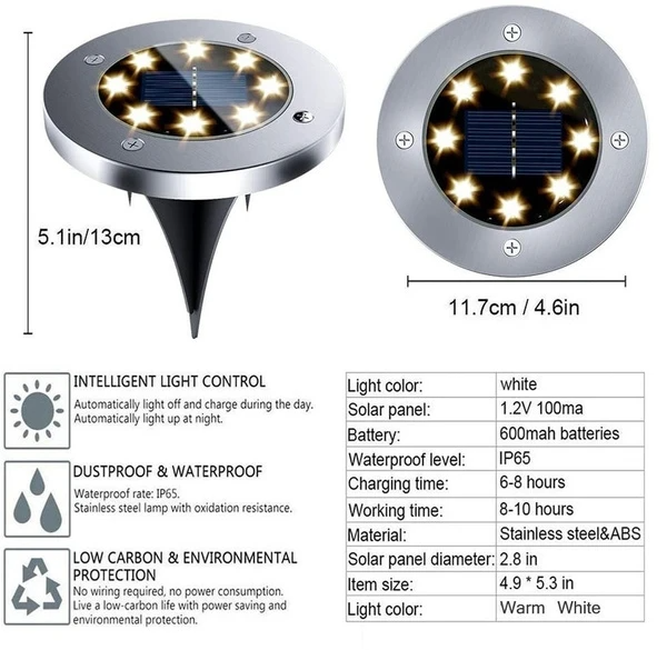 12 LED Solar-Bodenleuchten Außen Wasserdicht Für Gartenweg | Lersk