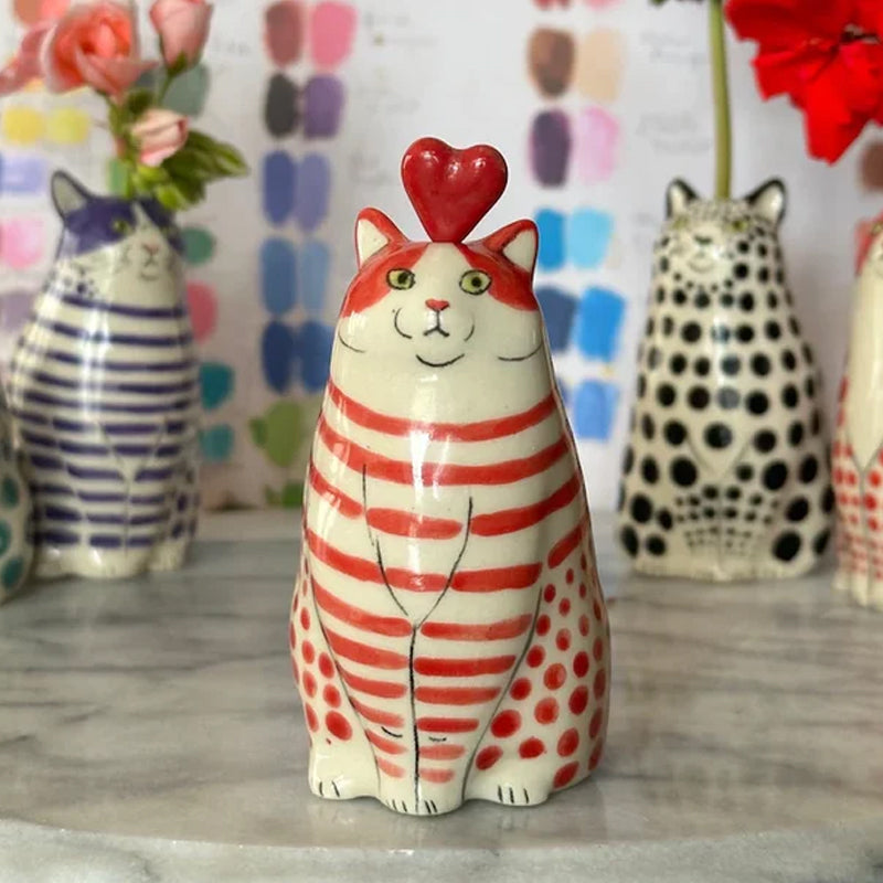 Polka Dot Cat Vase For Whimsical Home Decor And Cat Lovers, Cute Collectible Vase Gift Idea | Lersk