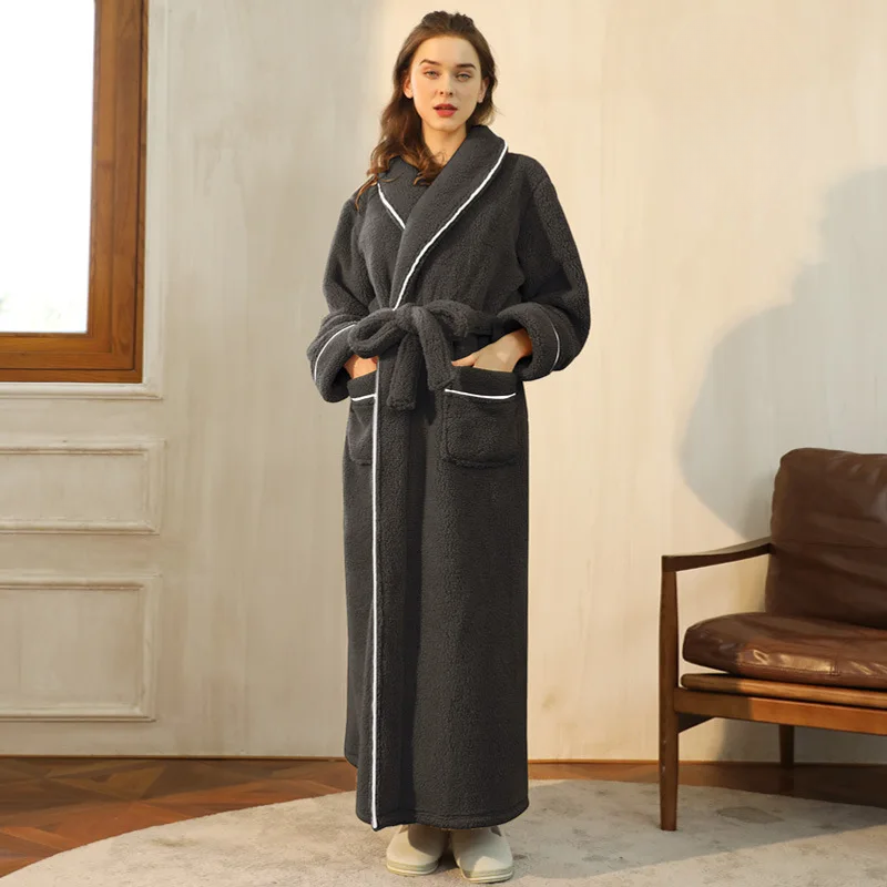 CozyFlannel zimní župan s páskem a klopovým límcem | Lersk