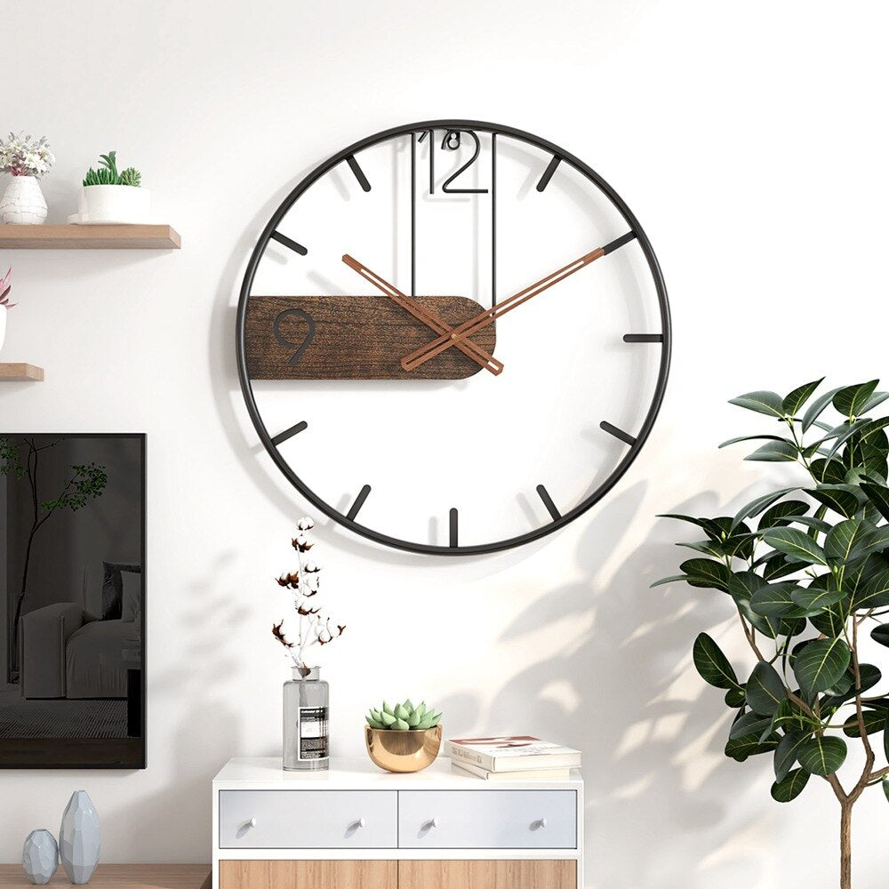 Walnut and Steel Modern Wall Clock for Living Room Decor | Lersk