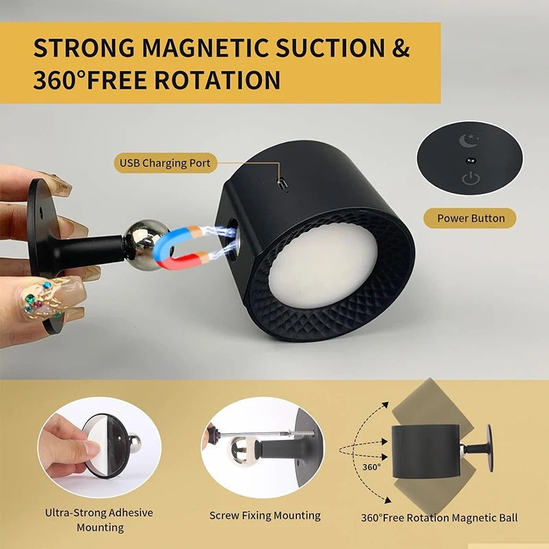 Dobíjecí magnetické LED nástěnné světlo s 360° otočením do domácnosti | Lersk