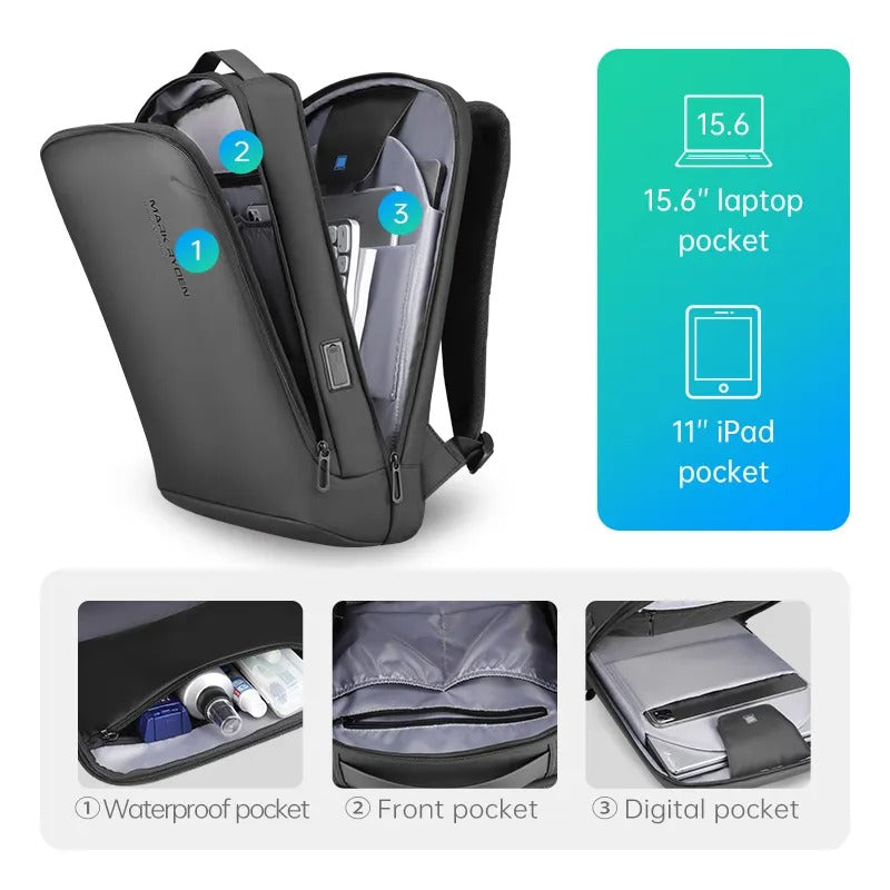Mochila delgada para portátil AeroLane negra y gris con carcasa rígida | Lersk