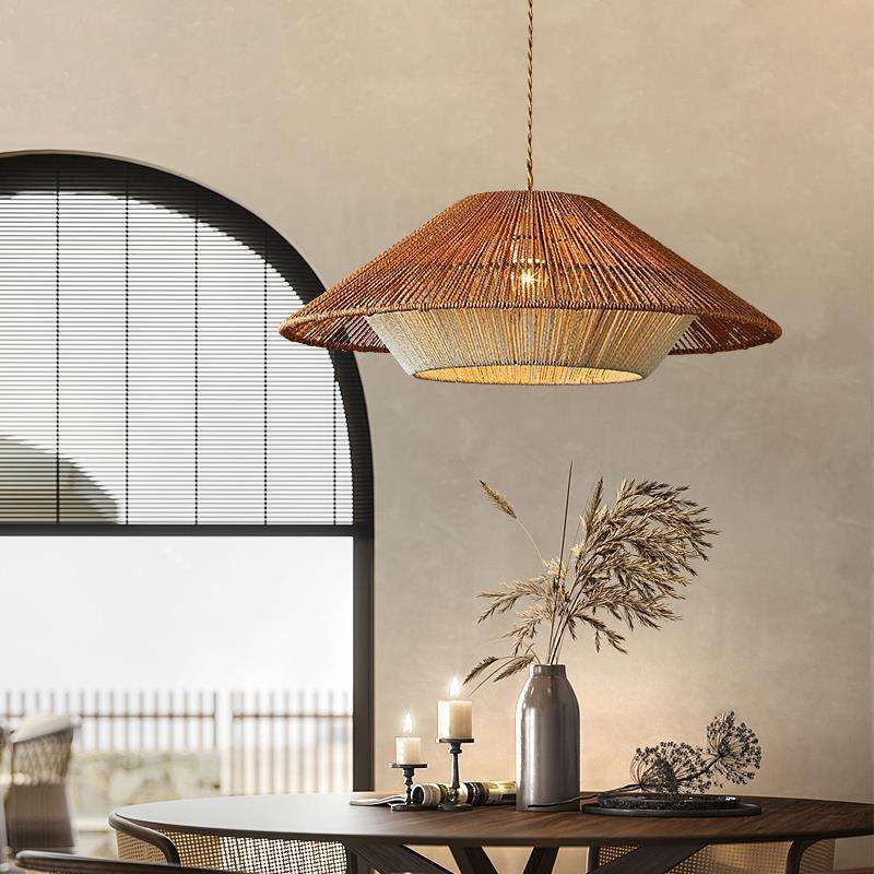 Lampada a sospensione Kairo Weave in vimini intrecciato a mano, stile giapponese boho per illuminazione sala da pranzo | Lersk