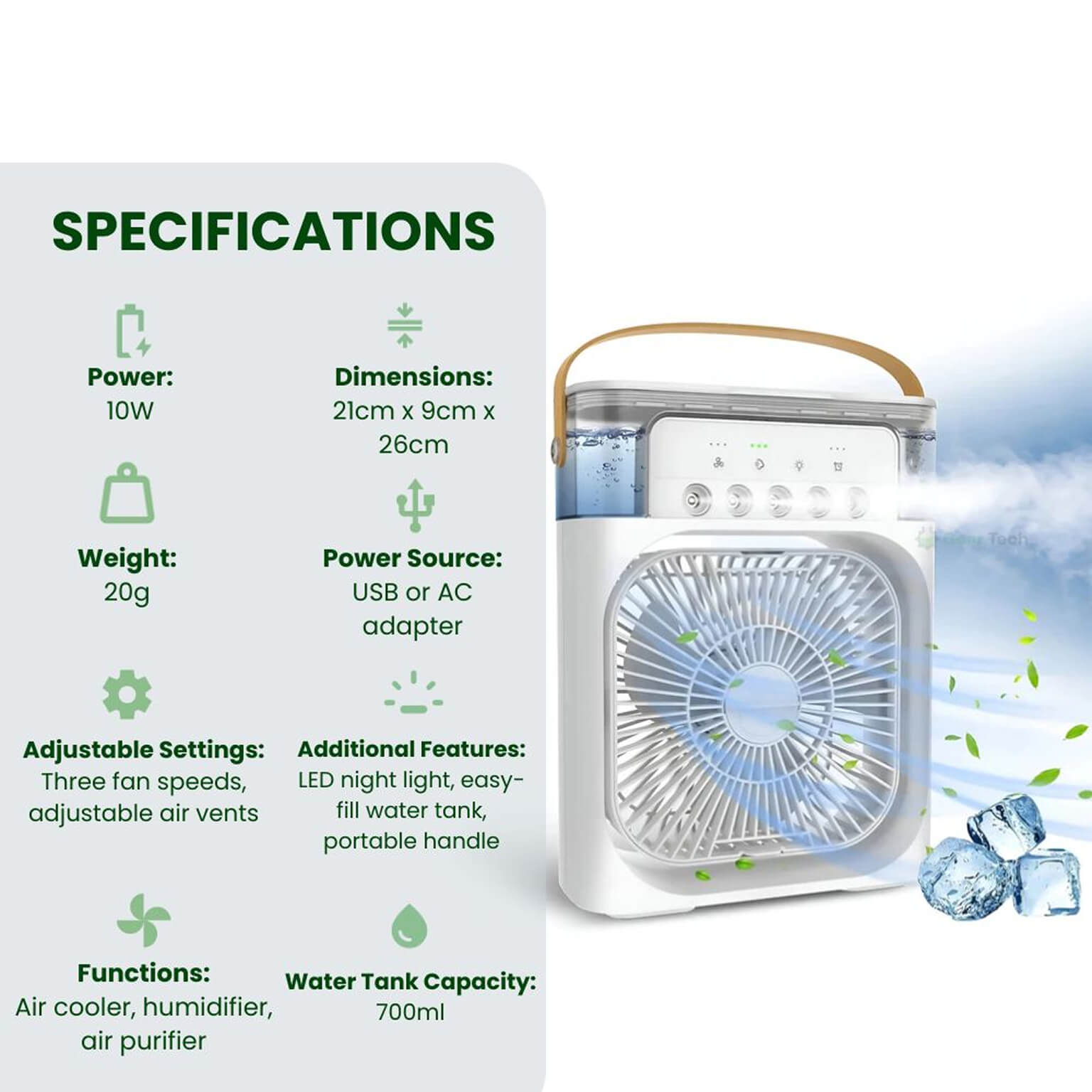 Climatiseur humidificateur portable 3-en-1 pour chambres | Lersk