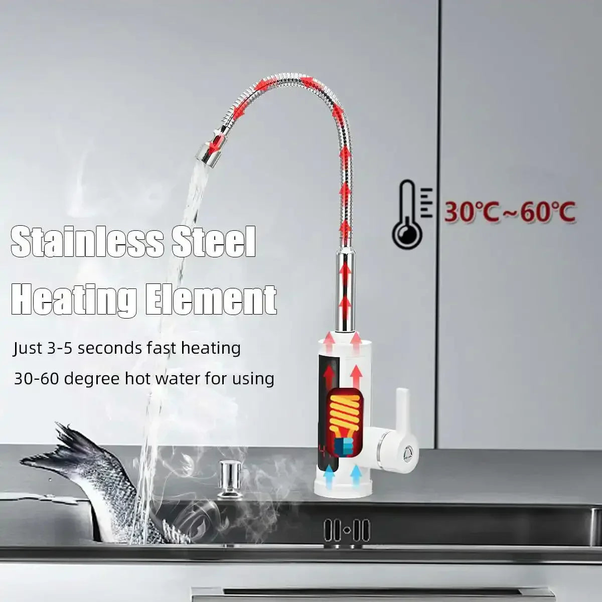 FlowHeat 3000W Electric Kitchen Tap With Instant Hot Water For Homes And Kitchens | Lersk