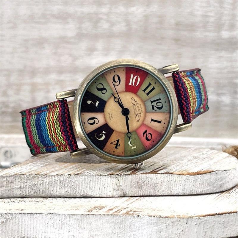 Multicolored Rainbow Pattern Watch With Elegant Dial And Woven Strap For Everyday Wear | Lersk